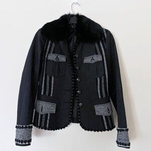 Button Down Blazer with Removable Faux Fur Collar